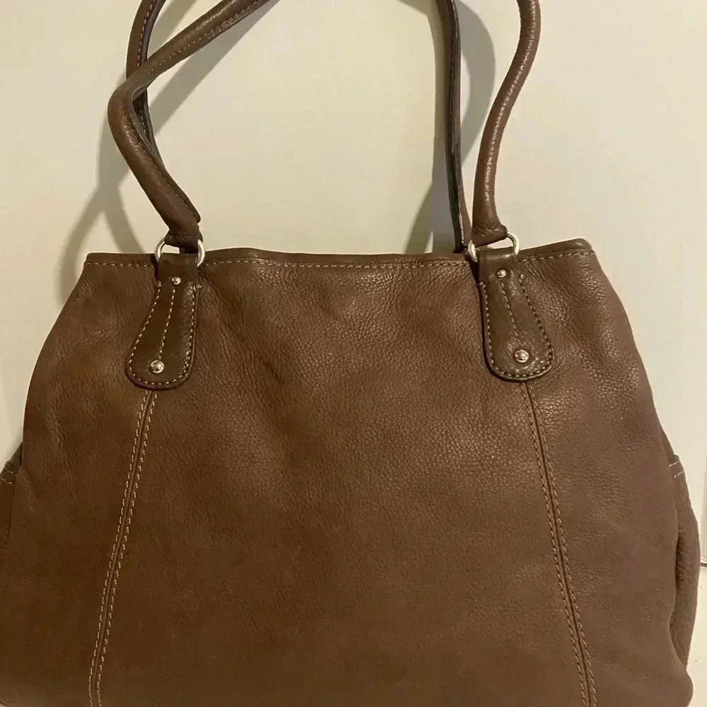 Fossil brown leather satchel handbag